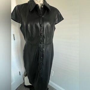 Calvin Klein Faux Leather Midi Shirtdress